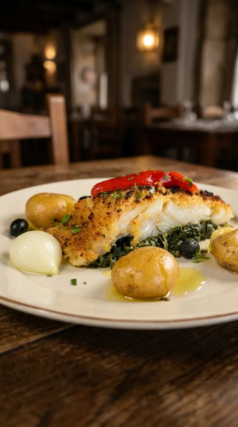 Bacalhau com broa no prato
